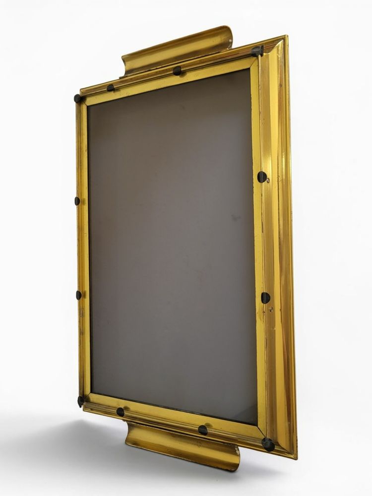 Hollywood Regency brass tray, 1960s / Smoked glass
