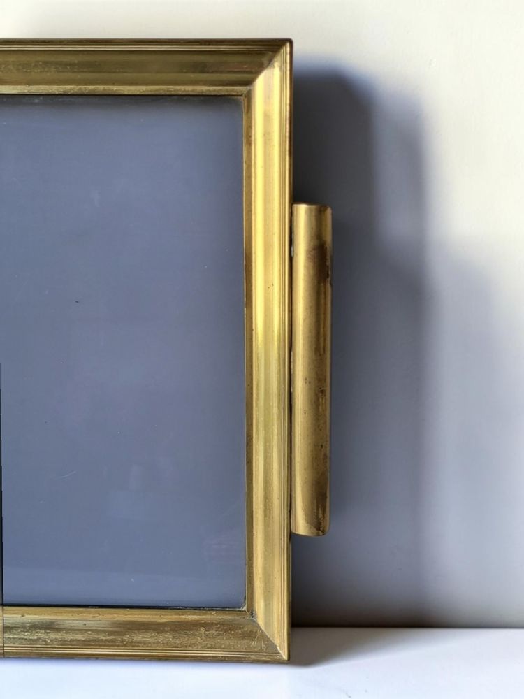 Hollywood Regency brass tray, 1960s / Smoked glass