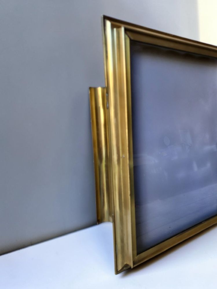 Hollywood Regency brass tray, 1960s / Smoked glass