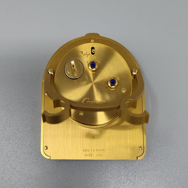 1980s Cartier "Romane" 18K Gold Plated Travel & Desk Alarm Clock with Original Box & Papers