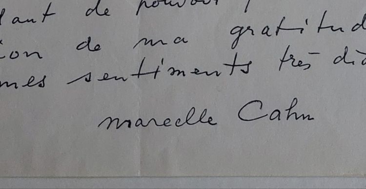 Marcelle CAHN - (1895 - 1981) - Lettre autographe signée - 1970 - Alsace