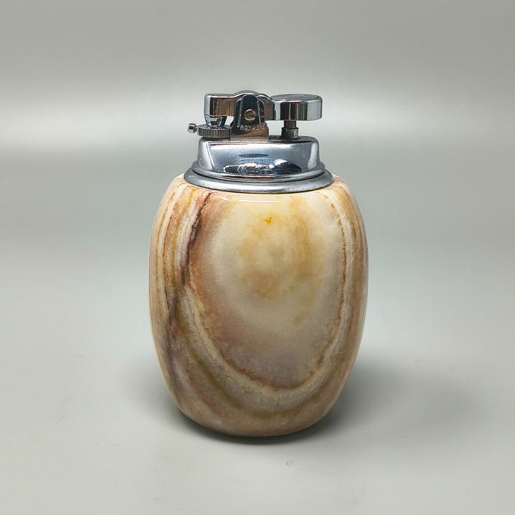 Set da fumo italiano in onice, stile Mid-Century Modern, anni '60, con accendino da tavolo e posacenere.