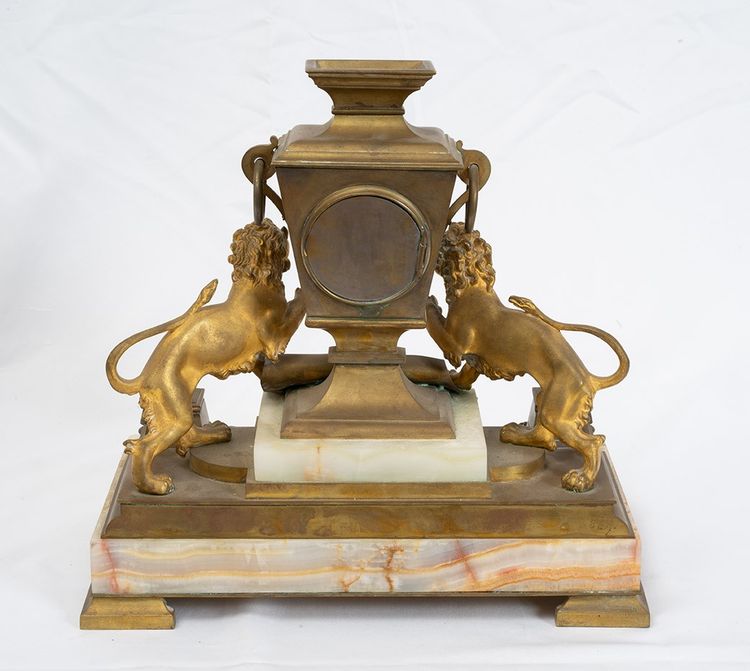 Antique inkwell with clock, France, 19th century.