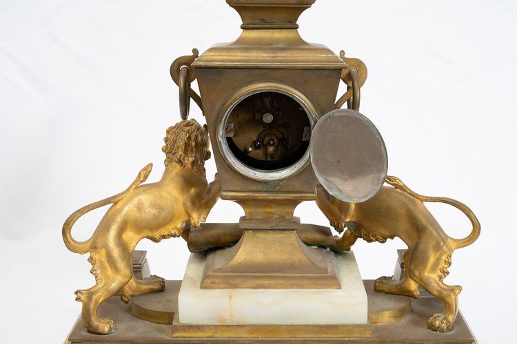 Antique inkwell with clock, France, 19th century.