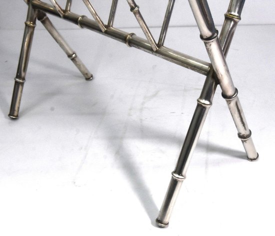 1940 Style Magazine Rack Bamboo In Silver Metal
