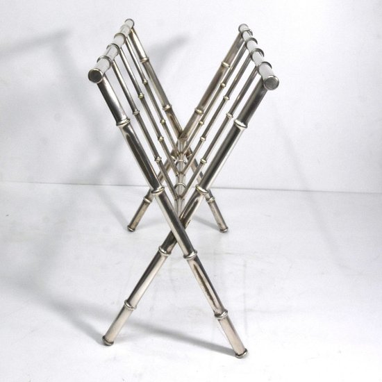 1940 Style Magazine Rack Bamboo In Silver Metal