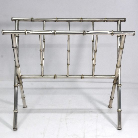 1940 Style Magazine Rack Bamboo In Silver Metal