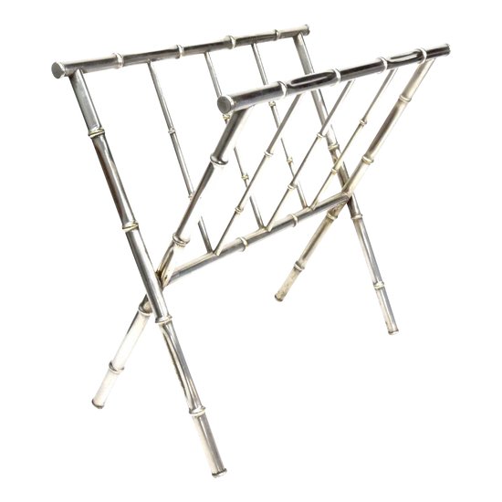 1940 Style Magazine Rack Bamboo In Silver Metal