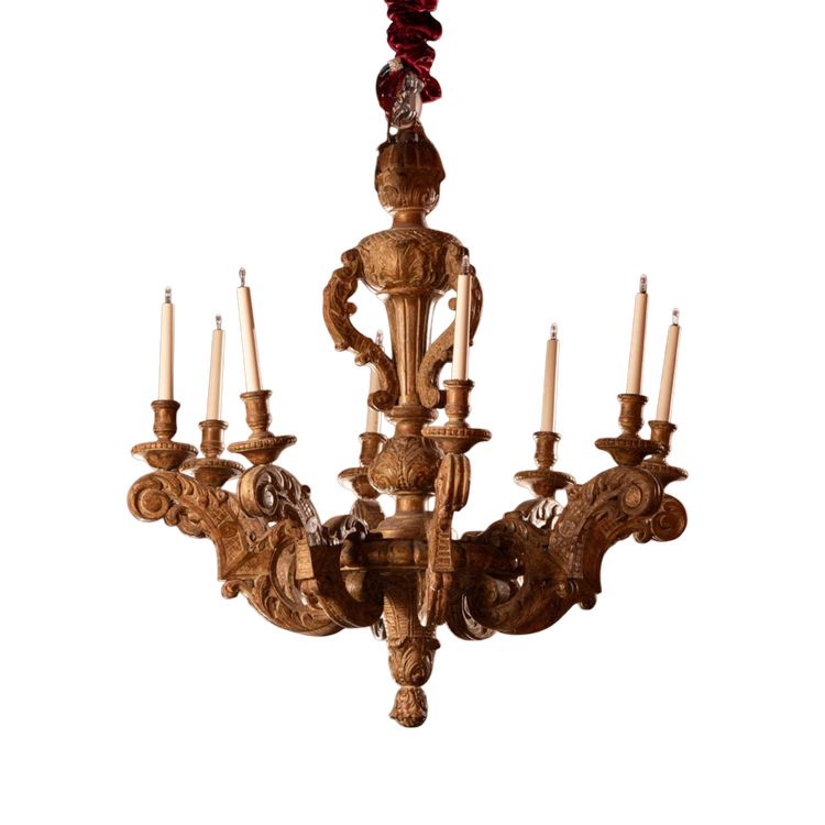 Lustre en bois doré d'époque Louis XIV