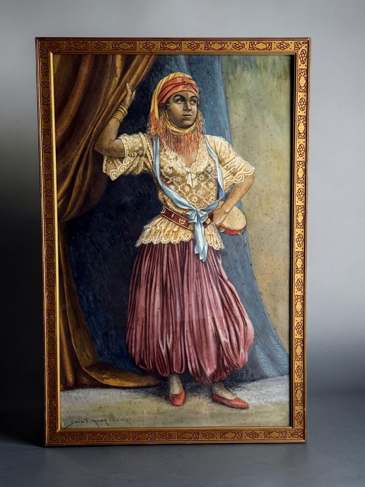 WATERCOLOR/GOUACHE ON PAPER AND UNDER GLASS BY SAINT MARC LEVIER "THE DANCER"
