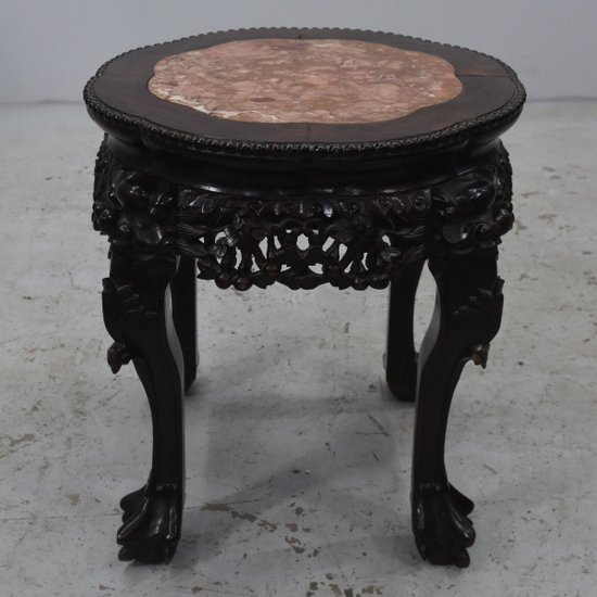 Asiatische Nackenrolle Eisenholz Marmorplatte 1900