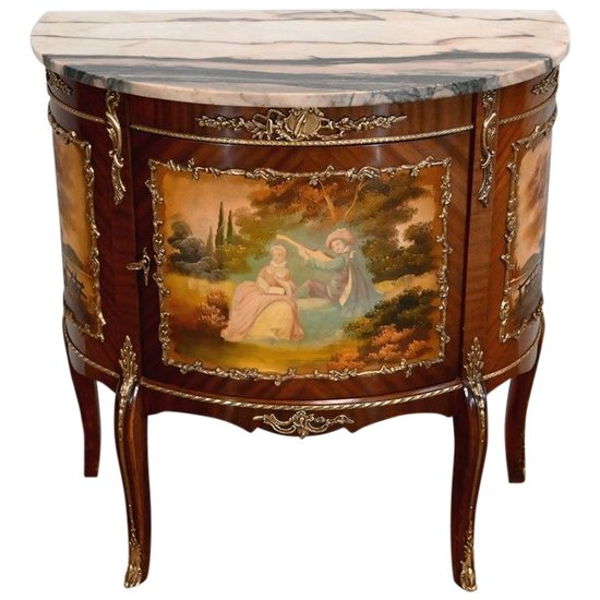 Buffet-Commode Demi-Lune en Acajou, Transition Louis XV / Louis XVI – 1ère Partie du XXe