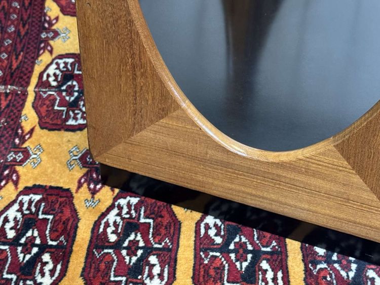 Octagonal GPlan side table from the 1970s in teak with a glass top