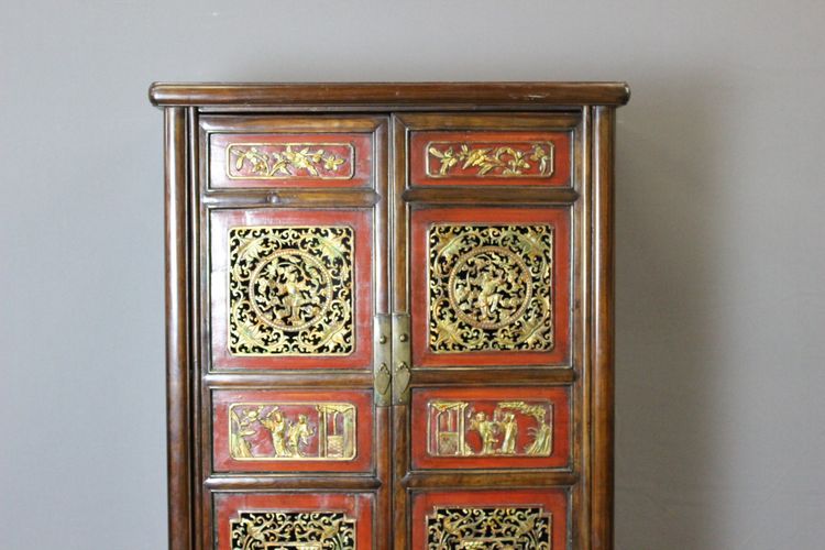 Small Chinese Cabinet in Red and Gold Lacquer