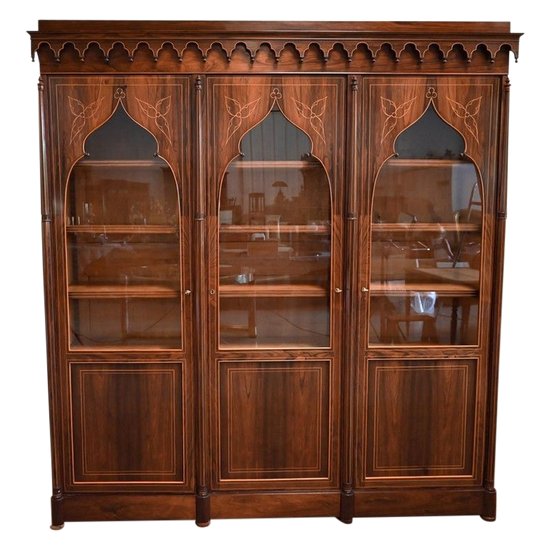 Bookcase 3 Doors in Rio Rosewood, Charles X Period - Early 19th Century