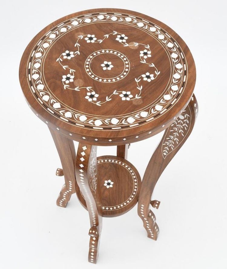 Pedestal table with bone or ivory inlays