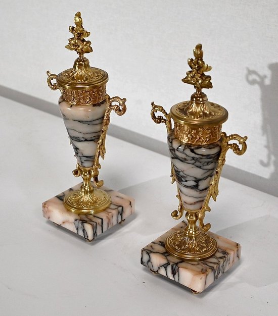 Pair of Marble and Bronze Cassolettes – 1920