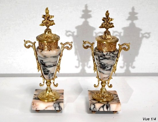 Pair of Marble and Bronze Cassolettes – 1920