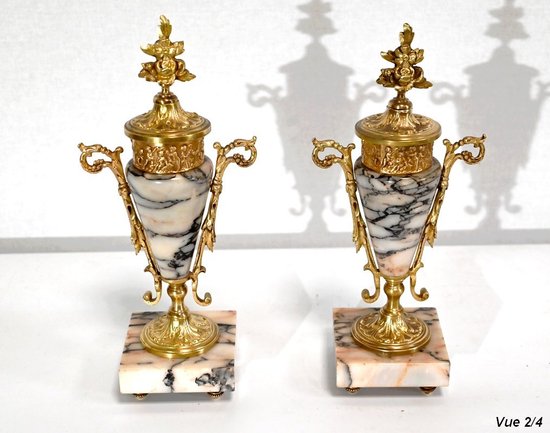 Pair of Marble and Bronze Cassolettes – 1920