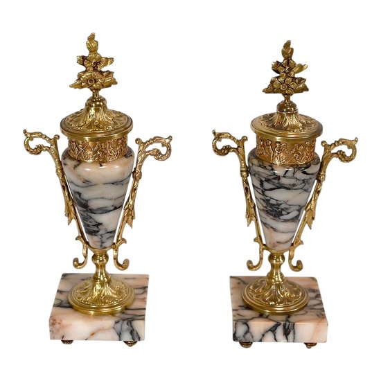 Pair of Marble and Bronze Cassolettes – 1920