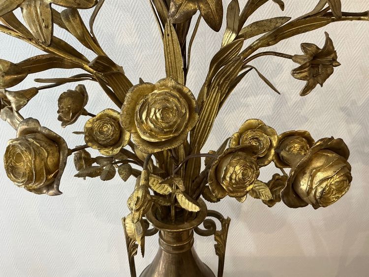 Pair of electrified brass flower bouquets from the 19th century