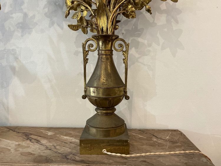 Pair of electrified brass flower bouquets from the 19th century