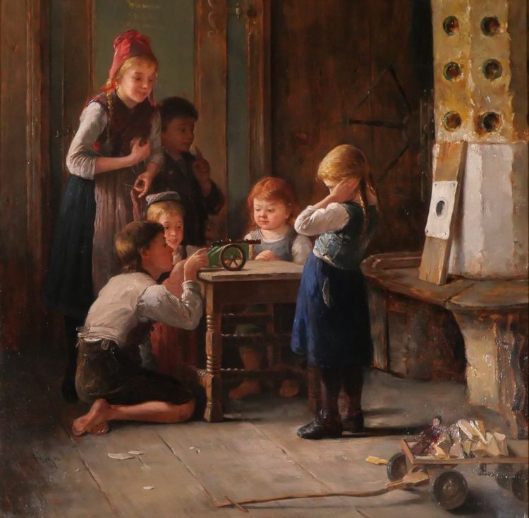 August Heyn (1837-1920), Bambini intorno a un cannone, dipinto dei Giochi di Monaco del 1888.