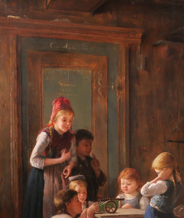 August Heyn (1837-1920), Bambini intorno a un cannone, dipinto dei Giochi di Monaco del 1888.