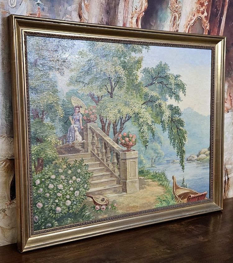 OIL-ON-CANVAS PAINTING DEPICTING A ROMANTIC SCENE