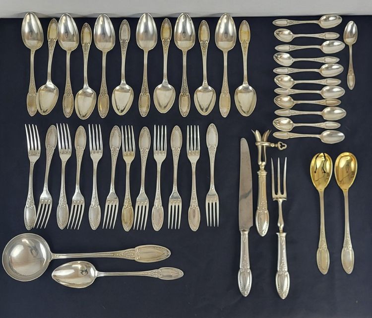 61-piece silver-plated cutlery set from Maison Ercuis, Empire model