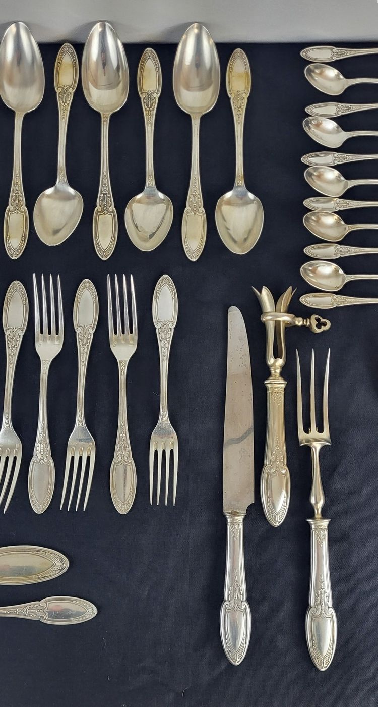 61-piece silver-plated cutlery set from Maison Ercuis, Empire model
