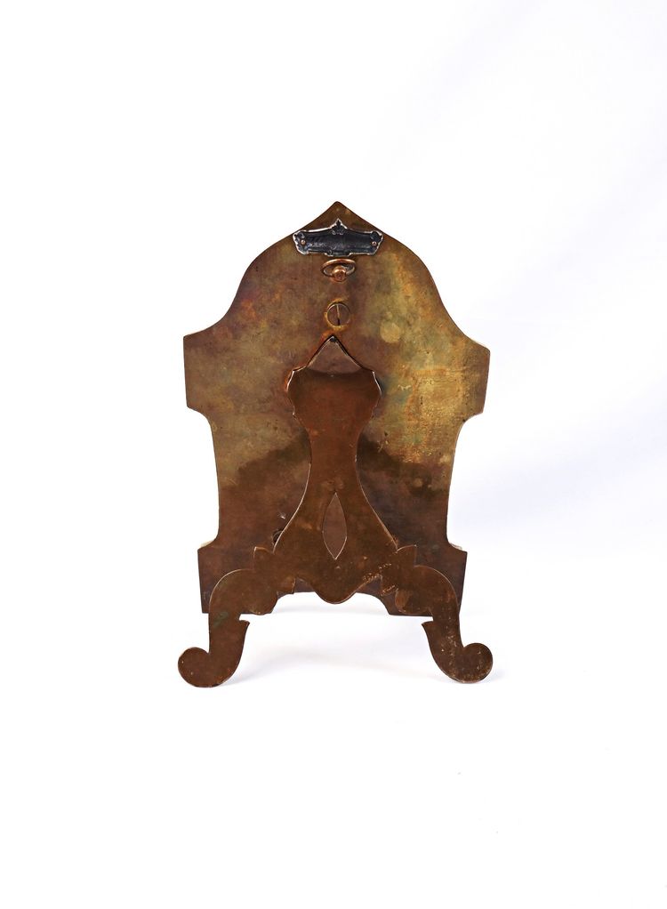 Kommunion-Erinnerungsplakette im Jugendstil aus grünem, gemasertem Onyx und Bronze, Anfang des 20. Jahrhunderts