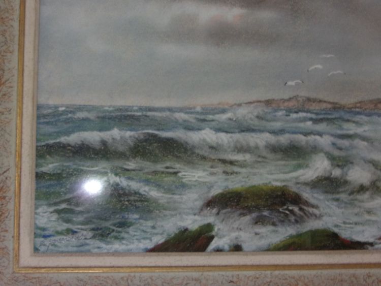 Seaside, pastel by Eugène Sénamaux, 20th century.