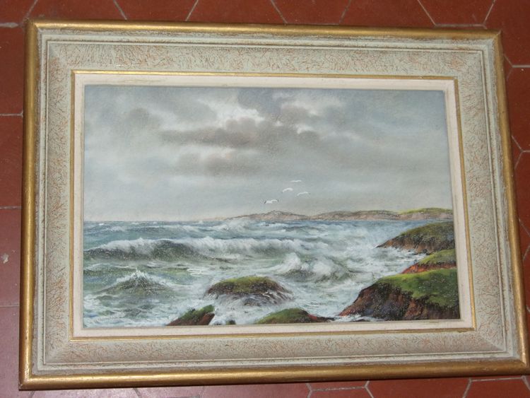 Seaside, pastel by Eugène Sénamaux, 20th century.