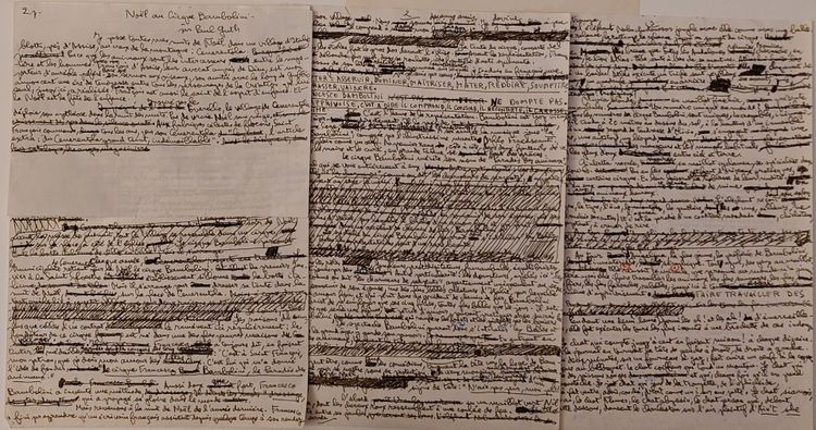  Paul Guth (1910 - 1997) - 3 Manuscrits autographes sur le CIRQUE - 5 pages