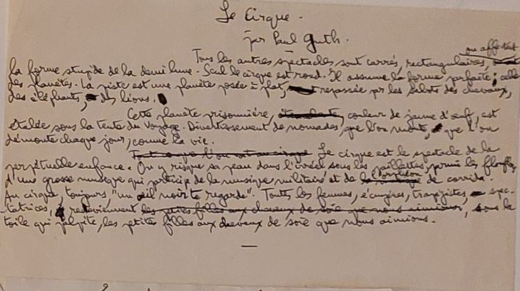  Paul Guth (1910 - 1997) - 3 Manuscrits autographes sur le CIRQUE - 5 pages