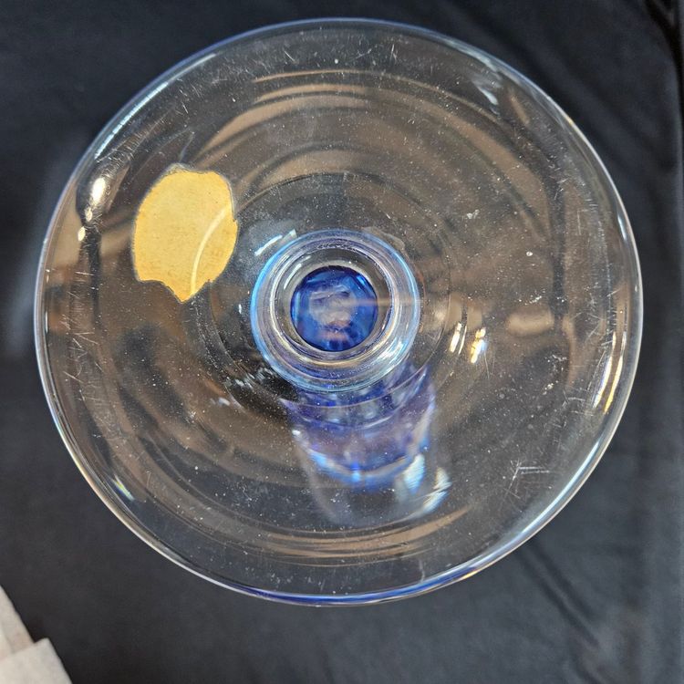 Val Saint Lambert - Clear crystal candleholder with blue lining.  20th century.