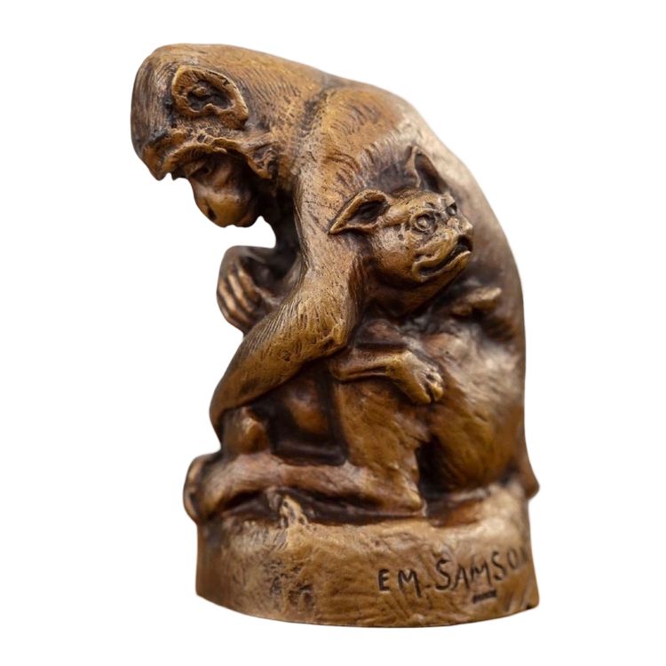 SCULPTURE - "SINGE ET CHIEN" , EMMANUEL SAMSON (1860-1926) - BRONZE