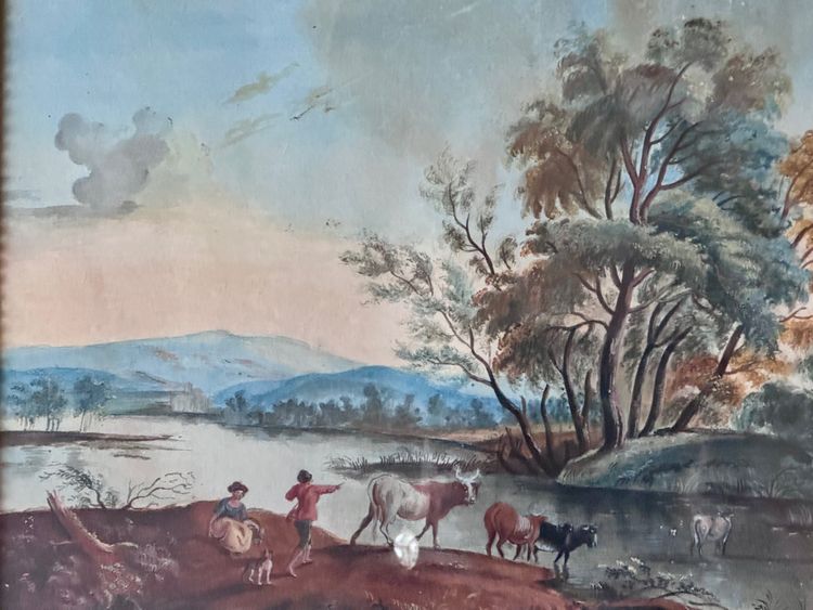 Die Flussüberquerung.  Aquarell und Gouache, 18. Jahrhundert