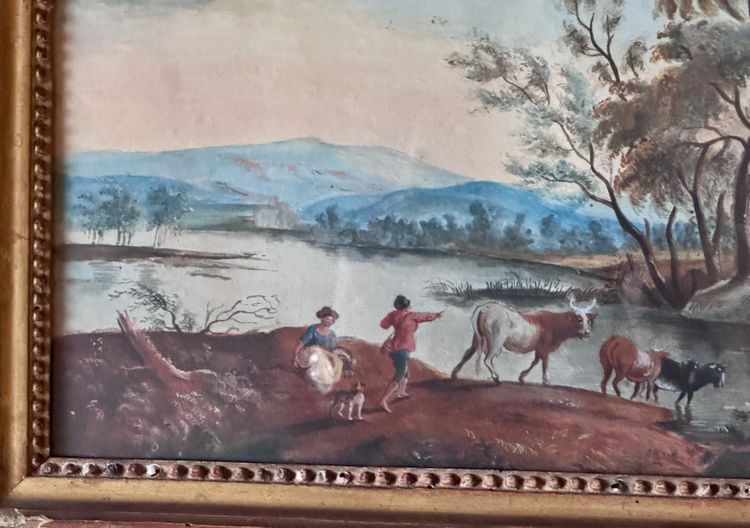 Die Flussüberquerung.  Aquarell und Gouache, 18. Jahrhundert