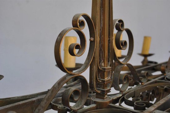 Lampadario in bronzo del 1940 Nello spirito di Subes
