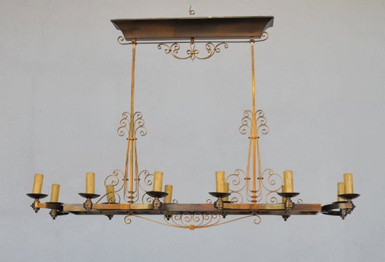 Lampadario in bronzo del 1940 Nello spirito di Subes