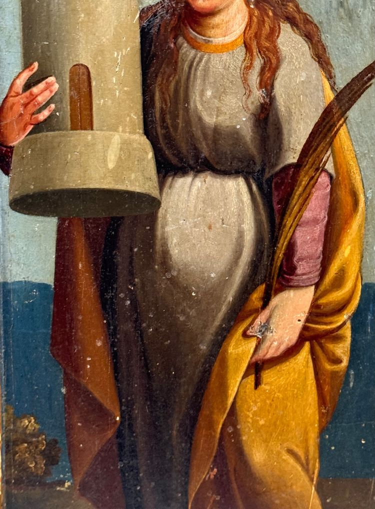 Saint Barbara on panel, 17th-18th century