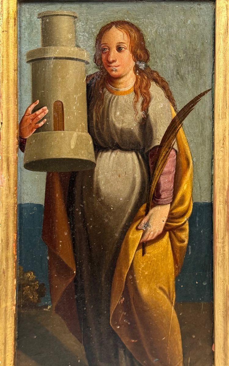 Saint Barbara on panel, 17th-18th century