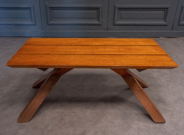 Table basse à lattes 1970 dans le goût de Pierre Chapo