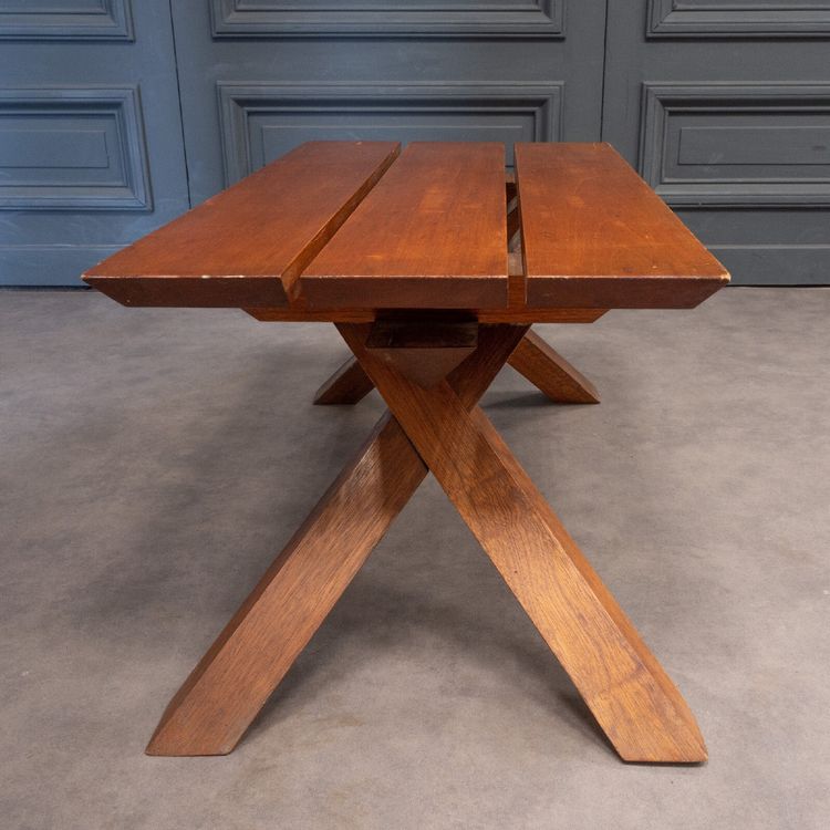 Table basse à lattes 1970 dans le goût de Pierre Chapo