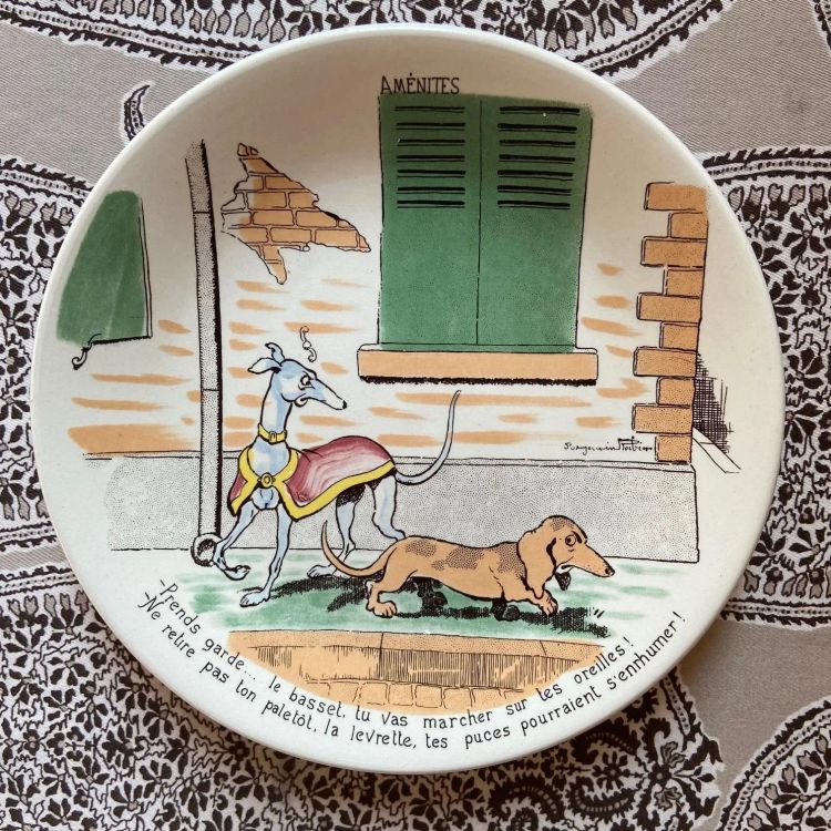 Piatti francesi di Benjamin Rabier per Sarreguemines, anni '30, set di 6 pezzi.
