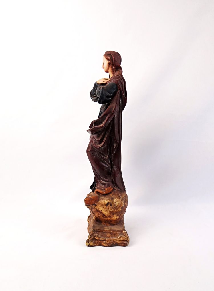 Immaculate Virgin with a serpent on a globe and cherubs, plaster, Portugal, late 19th century