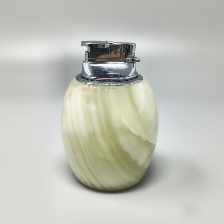 1960s Mid-Century Modern Italian Onyx Smoking Set with Table Lighter & Ashtray