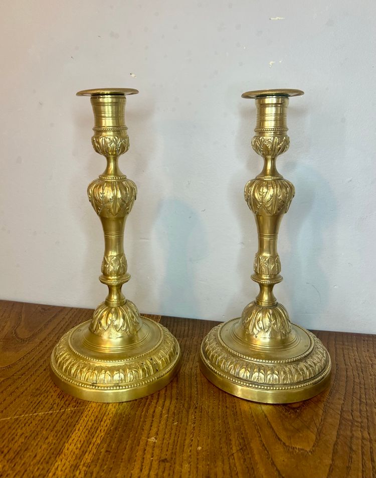 Pair of large Louis XVI style candlesticks/flaps